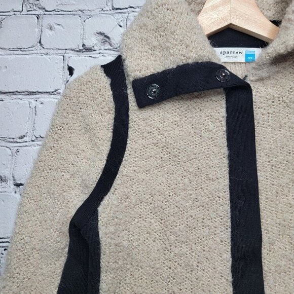 Anthro Sparrow Wool Blend Cream Black Accent Full Zip Jacket Size XS - Picture 4 of 13